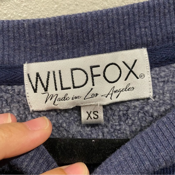 Wildfox Oversized Striped Casual Fleece Lined Crew Neck Pull Over Sweater Navy X - Picture 2 of 7